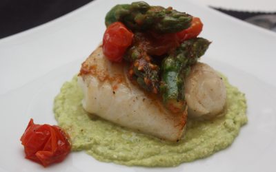 Coeur de cabillaud et pesto d’asperges vertes